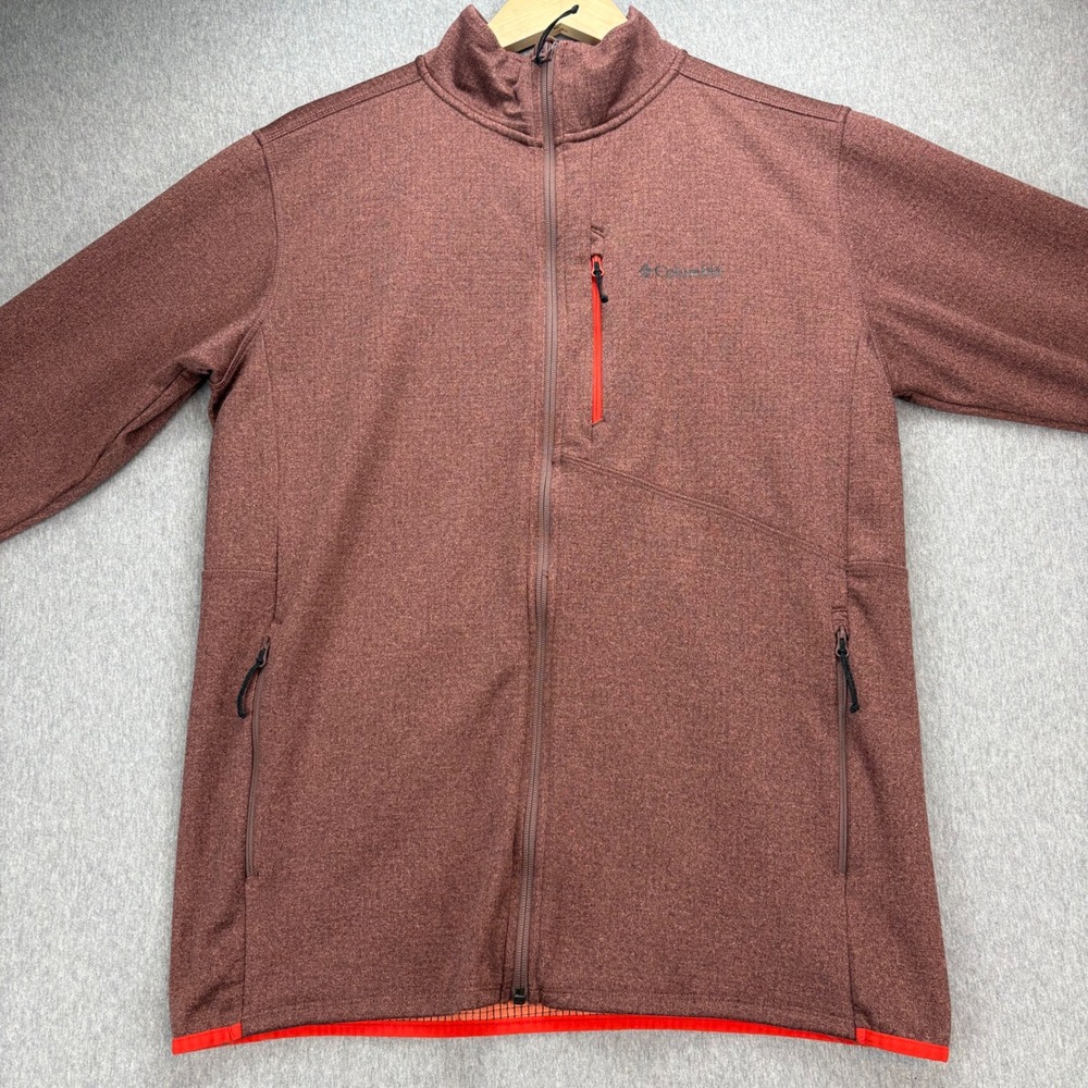Columbia Fleece Jacket Mens L Red Orange Park View Full Zip Omni Wick‎ Hiking